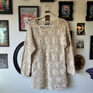 vintage 90s crocheted tunic sweater